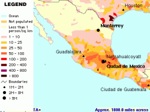 Harta densitatii populatiei in Mexic