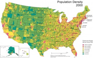 Harta densitatii populatiei in SUA