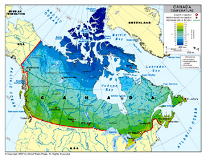 Harta repartitiei temperaturilor in Canada