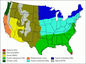 Harta zonelor climatice din SUA