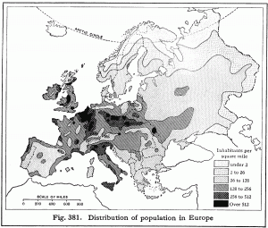 Harta densitatii populatiei in Europa (1916)