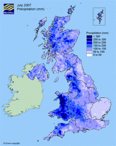 Harta distributiei precipitatiilor in Anglia