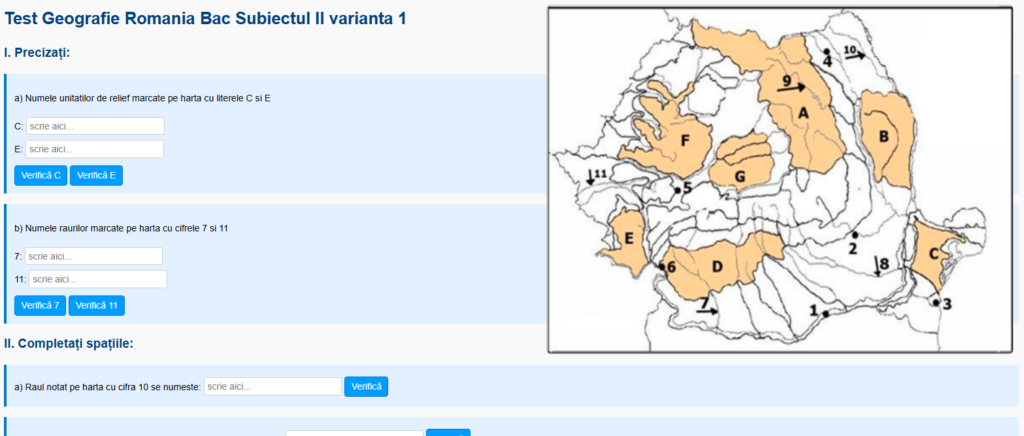 Test geografie Bac Romania gratis