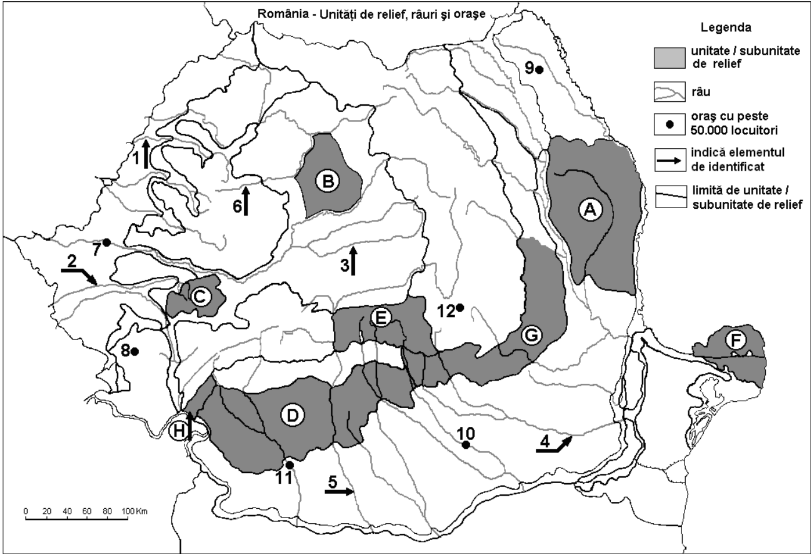 Test geografie Bac Raurile Romaniei cu harta oarba a Romaniei